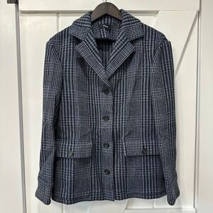 Theory Womens Blazer Size P Darwin Tweed PKT Shirt Jacket Grey Blue Plaid NEW